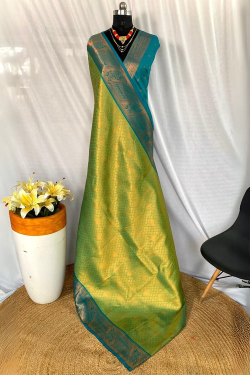 Load image into Gallery viewer, Jazzy Parrot Kanjivaram Silk Saree With Exceptional Blouse Piece
