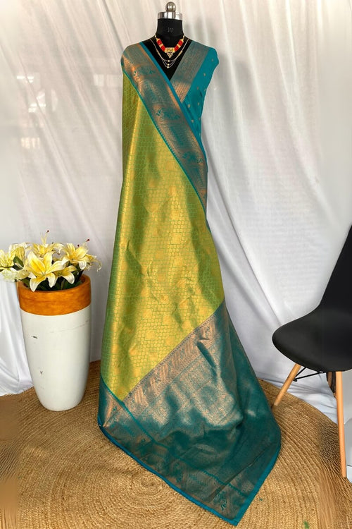 Load image into Gallery viewer, Jazzy Parrot Kanjivaram Silk Saree With Exceptional Blouse Piece
