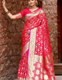 Attractive Dark Pink Soft Banarasi Silk Saree With Amazing Blouse Piece