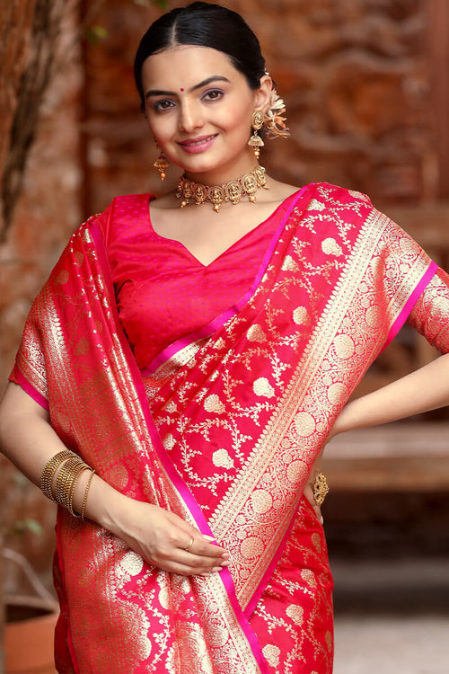 Load image into Gallery viewer, Attractive Dark Pink Soft Banarasi Silk Saree With Amazing Blouse Piece
