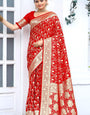 Wonderful Red Soft Banarasi Silk Saree With Dazzling Blouse Piece