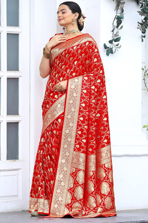 Load image into Gallery viewer, Wonderful Red Soft Banarasi Silk Saree With Dazzling Blouse Piece
