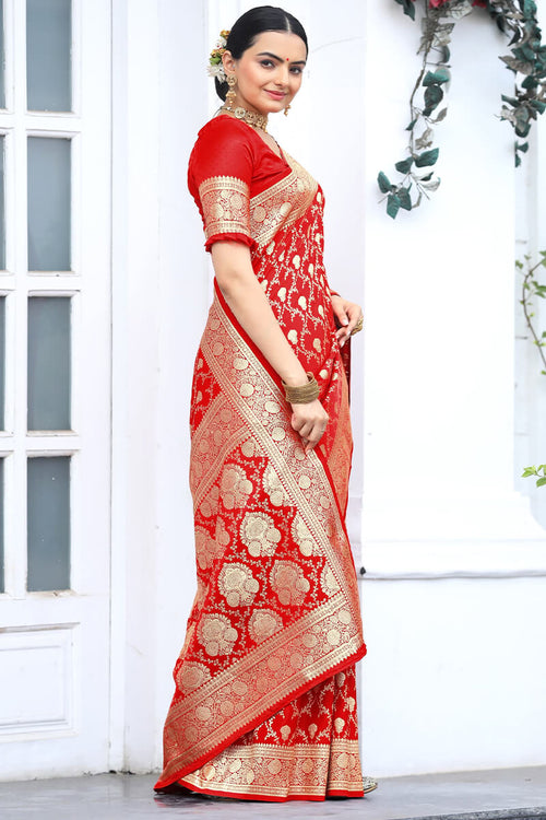 Load image into Gallery viewer, Wonderful Red Soft Banarasi Silk Saree With Dazzling Blouse Piece
