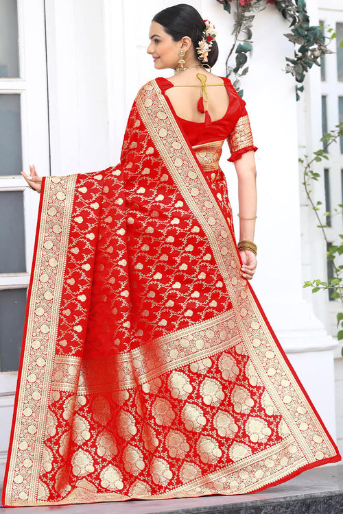 Load image into Gallery viewer, Wonderful Red Soft Banarasi Silk Saree With Dazzling Blouse Piece
