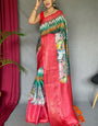 Beautiful Green Kalamkari Printed Saree With Sensational Blouse Piece