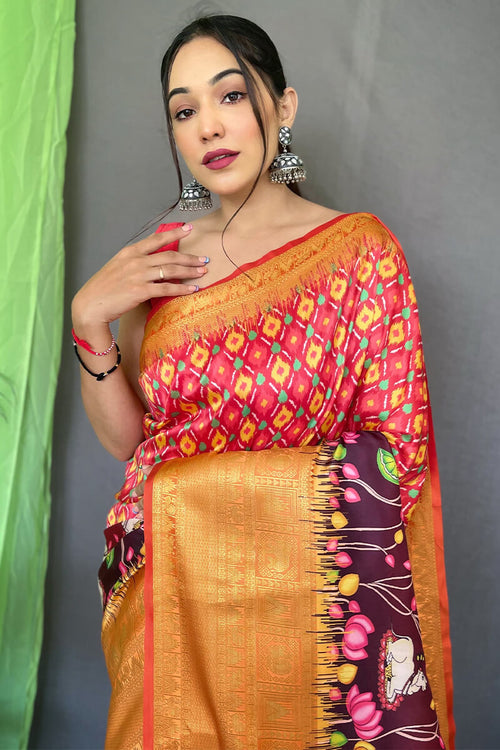 Load image into Gallery viewer, Invaluable Purple Kalamkari Printed Saree With Designer Blouse Piece
