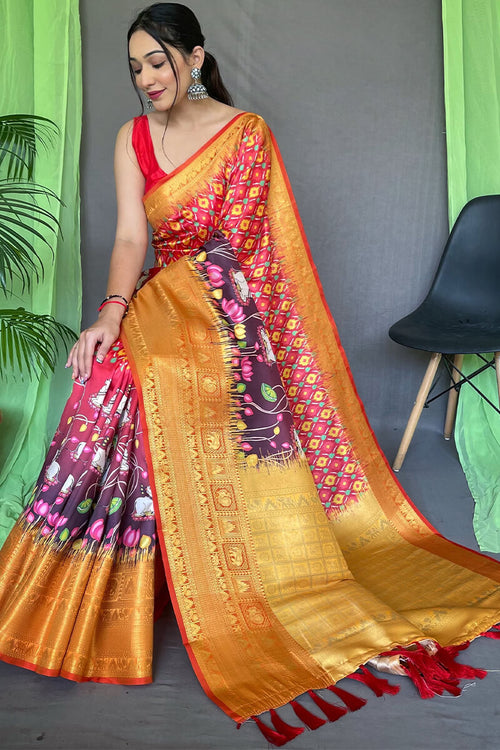 Load image into Gallery viewer, Invaluable Purple Kalamkari Printed Saree With Designer Blouse Piece
