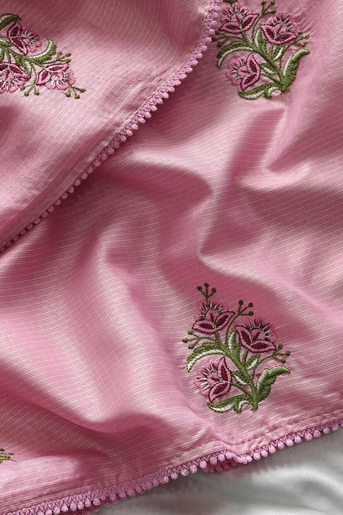 Load image into Gallery viewer, Magnetic Pink Embroidery Work Kota Doriya Silk Saree With Classy Blouse Piece
