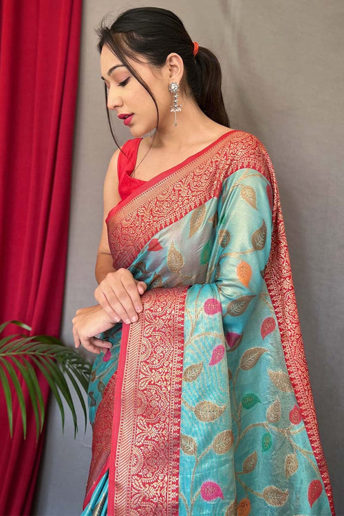 Load image into Gallery viewer, Breathtaking Firozi Soft Banarasi Silk Saree With Surpassing Blouse Piece
