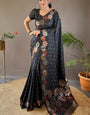 Trendy Black Soft Banarasi Silk Saree With Flattering Blouse Piece