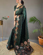 Energetic Dark Green Soft Banarasi Silk Saree With Sensational Blouse Piece