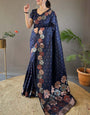 Deserving Navy Blue Soft Banarasi Silk Saree With Intricate Blouse Piece