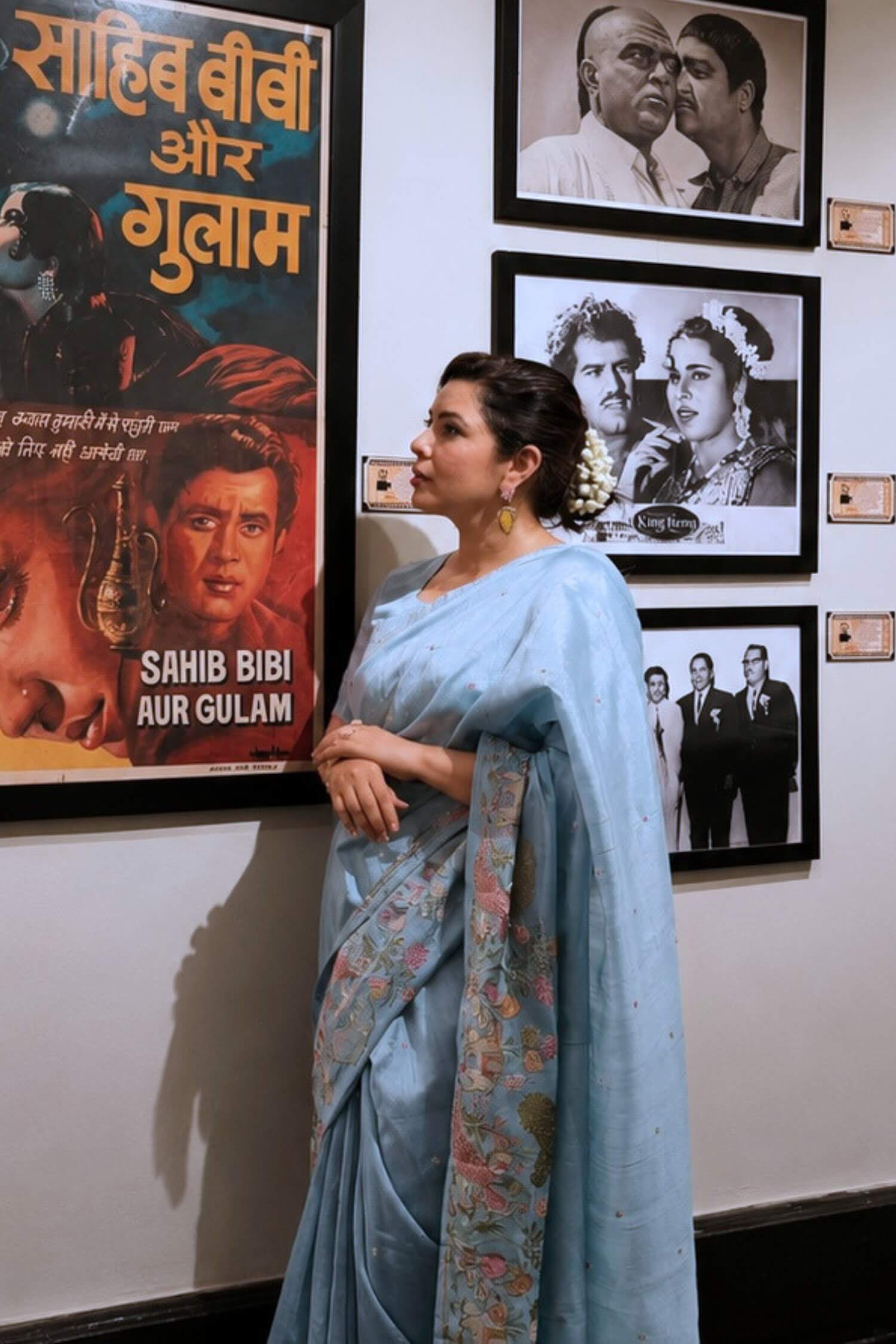 Rajshri Deshpande In Sky Embroidery Work Saree