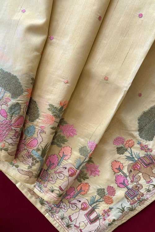 Load image into Gallery viewer, Gleaming Yellow Embroidery Work Tussar Silk Saree With Entrancing Blouse Piece
