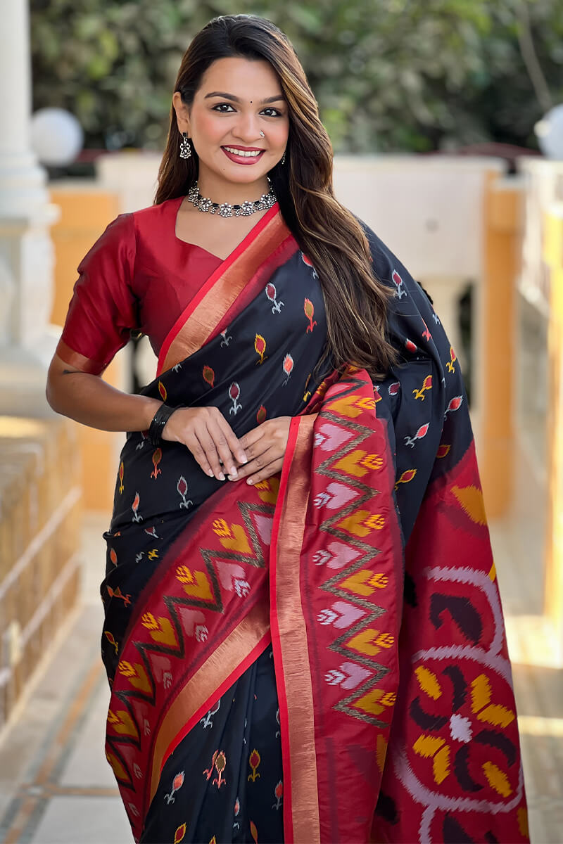 Lagniappe Black Soft Banarasi Silk Saree With Prodigal Blouse Piece