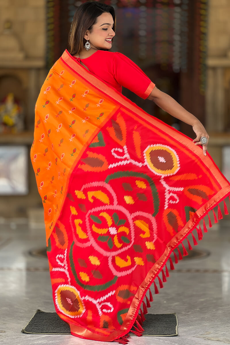 Vestigial Orange Soft Banarasi Silk Saree With Hypnotic Blouse Piece