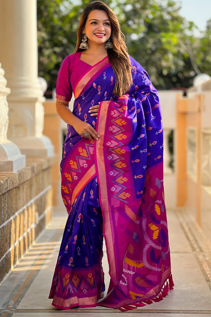 Nemesis Royal Blue Soft Banarasi Silk Saree With Magnificat Blouse Piece
