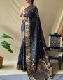 Embrocation Black Soft Banarasi Silk Saree With Lassitude Blouse Piece