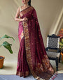 Serendipity Maroon Soft Banarasi Silk Saree With Woebegone Blouse Piece