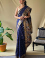 Magnetic Navy Blue Soft Banarasi Silk Saree With Incredible Blouse Piece