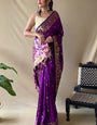 Enchanting Purple Soft Banarasi Silk Saree With Snappy Blouse Piece