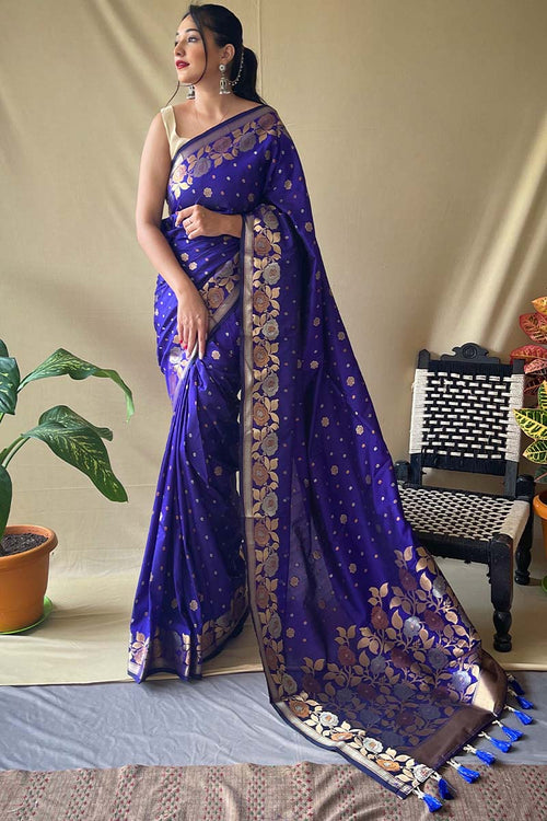 Load image into Gallery viewer, Exuberant Royal Blue Soft Banarasi Silk Saree With Tremendous Blouse Piece
