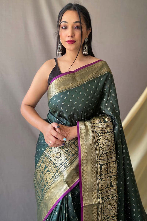 Load image into Gallery viewer, Surreptitious Dark Green Soft Banarasi Silk Saree With Scintilla Blouse Piece
