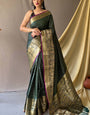 Surreptitious Dark Green Soft Banarasi Silk Saree With Scintilla Blouse Piece