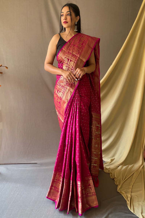 Load image into Gallery viewer, Lissome Dark Pink Soft Banarasi Silk Saree With Evocative Blouse Piece
