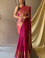 Lissome Dark Pink Soft Banarasi Silk Saree With Evocative Blouse Piece