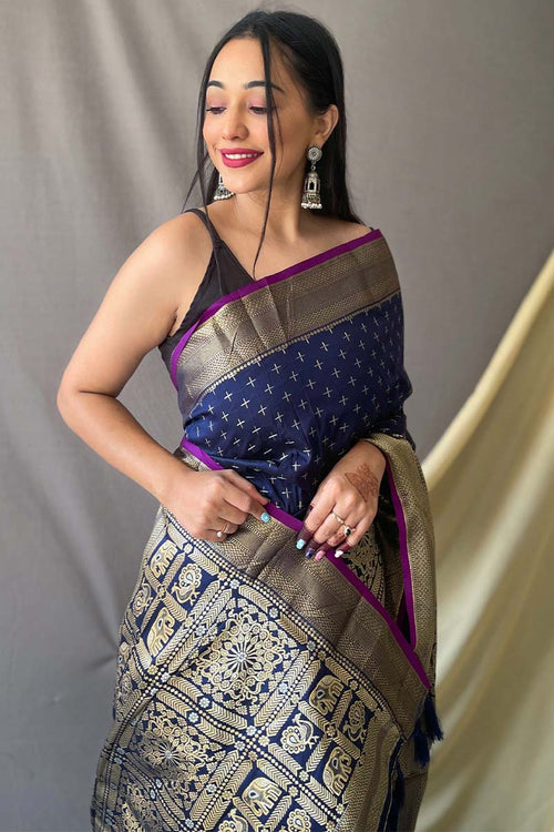 Load image into Gallery viewer, Excellent Navy Blue Soft Banarasi Silk Saree With Admirable Blouse Piece
