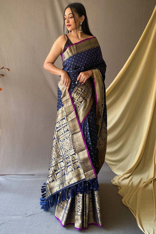 Load image into Gallery viewer, Excellent Navy Blue Soft Banarasi Silk Saree With Admirable Blouse Piece
