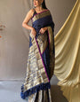 Excellent Navy Blue Soft Banarasi Silk Saree With Admirable Blouse Piece