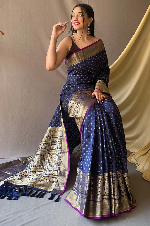 Load image into Gallery viewer, Excellent Navy Blue Soft Banarasi Silk Saree With Admirable Blouse Piece
