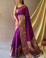 Super Classy Purple Soft Banarasi Silk Saree With Adoring Blouse Piece