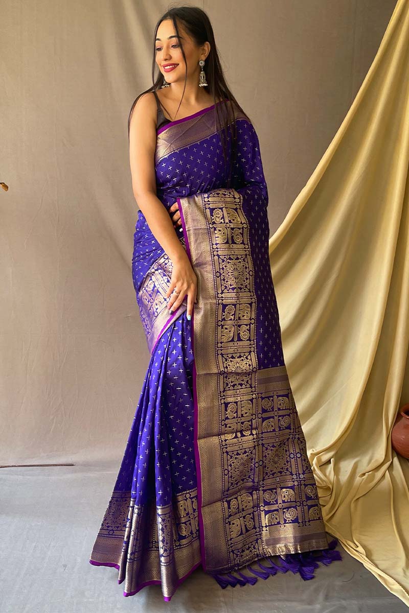 Desirable Royal Blue Soft Banarasi Silk Saree With Preferable Blouse Piece