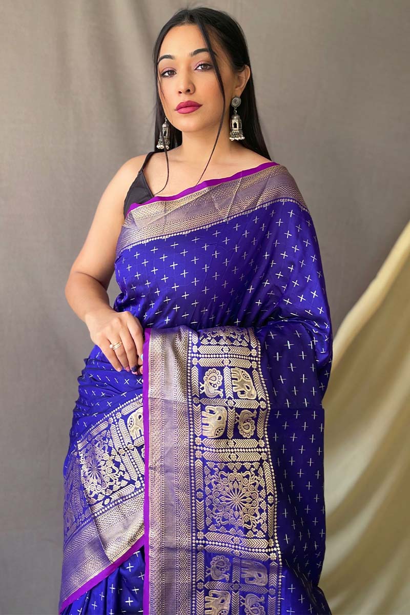 Desirable Royal Blue Soft Banarasi Silk Saree With Preferable Blouse Piece