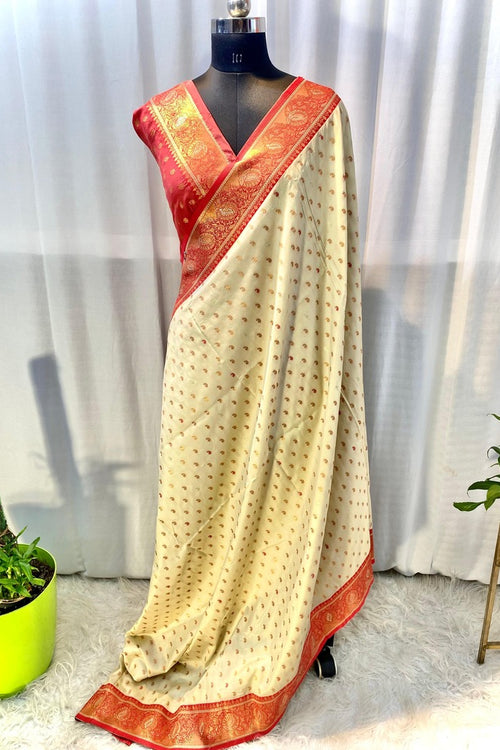 Load image into Gallery viewer, Pretty Beige Soft Banarasi Silk Saree With Sophisticated Blouse Piece
