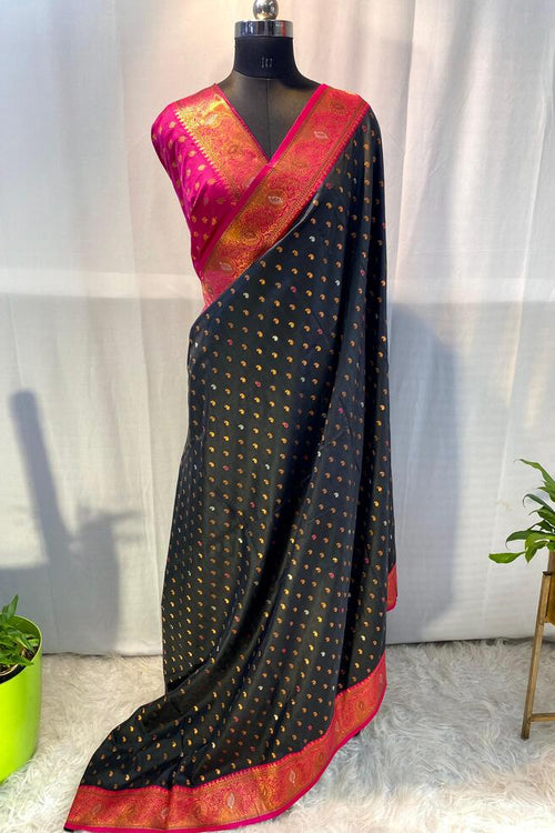 Load image into Gallery viewer, Flaunt Black Soft Banarasi Silk Saree With Capricious Blouse Piece
