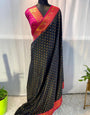 Flaunt Black Soft Banarasi Silk Saree With Capricious Blouse Piece