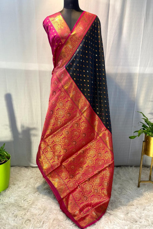 Load image into Gallery viewer, Flaunt Black Soft Banarasi Silk Saree With Capricious Blouse Piece
