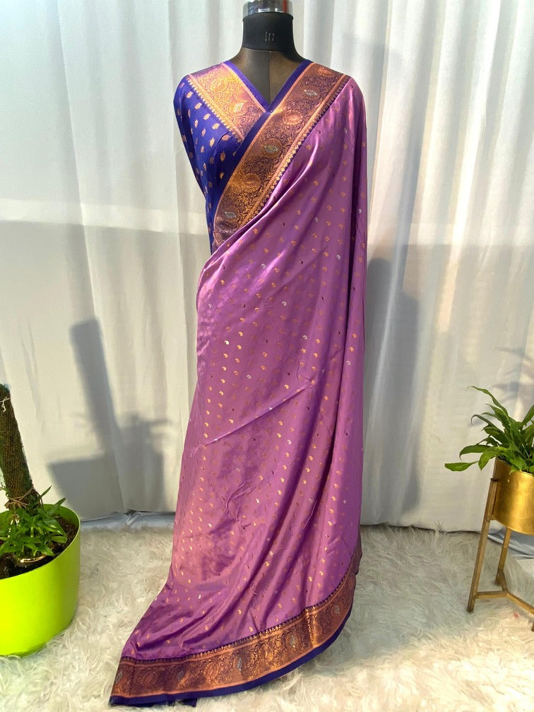 Radiant Lavender Soft Banarasi Silk Saree With Flamboyant Blouse Piece