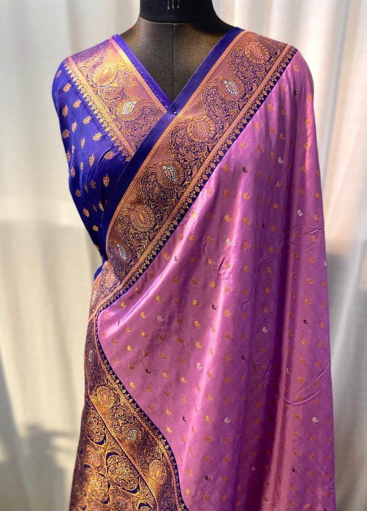 Radiant Lavender Soft Banarasi Silk Saree With Flamboyant Blouse Piece