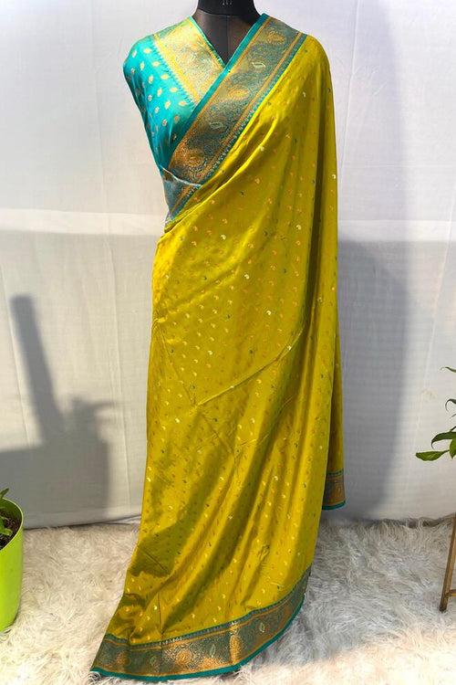 Load image into Gallery viewer, Fairytale Mustard Soft Banarasi Silk Saree With Enticing Blouse Piece
