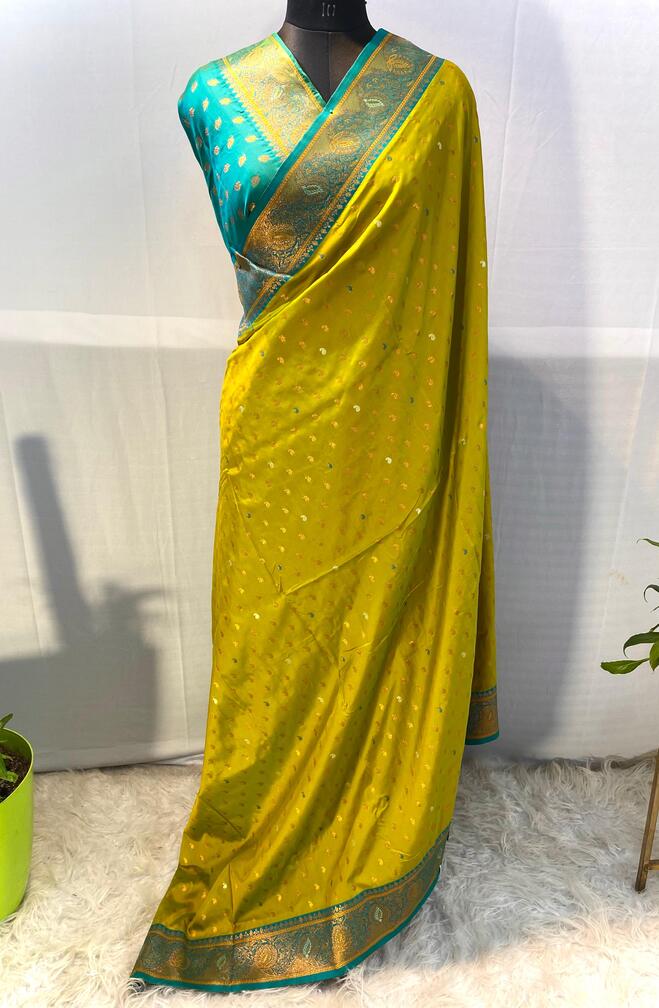 Fairytale Mustard Soft Banarasi Silk Saree With Enticing Blouse Piece