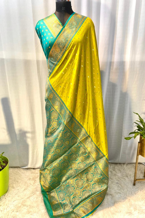 Load image into Gallery viewer, Fairytale Mustard Soft Banarasi Silk Saree With Enticing Blouse Piece
