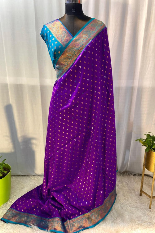 Load image into Gallery viewer, Bucolic Purple Soft Banarasi Silk Saree With Eloquence Blouse Piece
