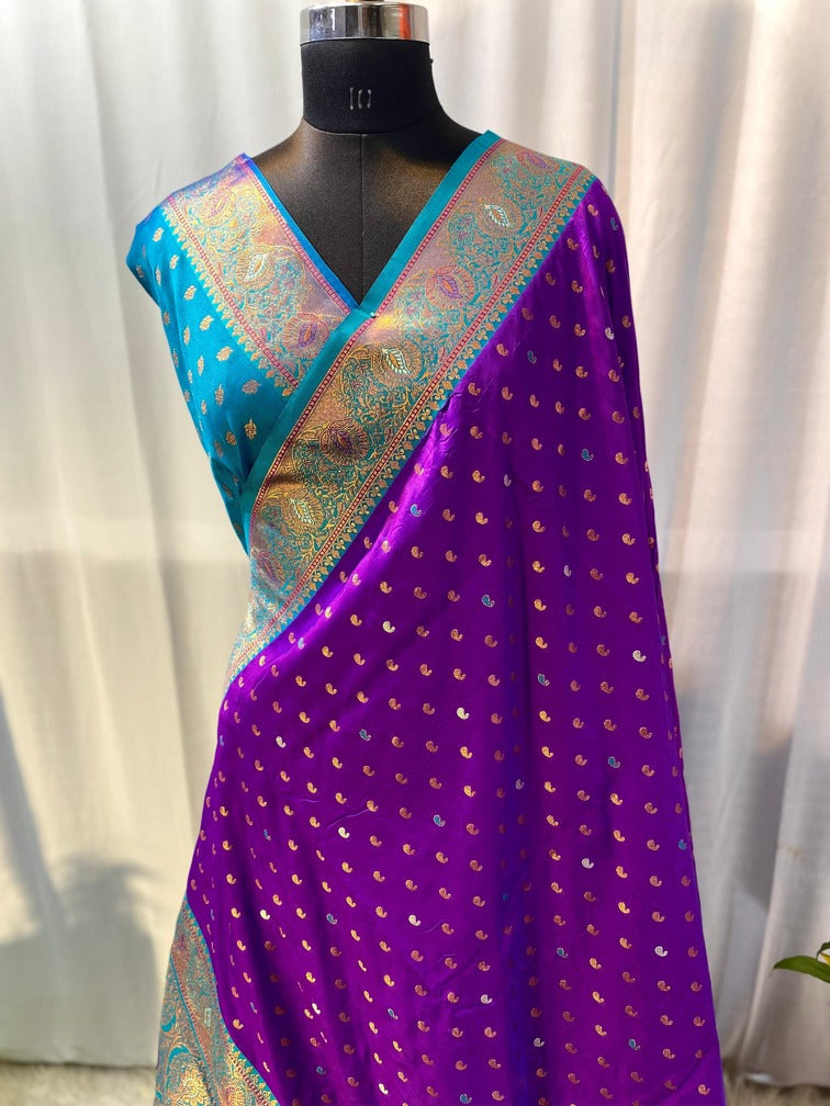 Bucolic Purple Soft Banarasi Silk Saree With Eloquence Blouse Piece