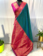 Evanescent Rama Soft Banarasi Silk Saree With Petrichor Blouse Piece