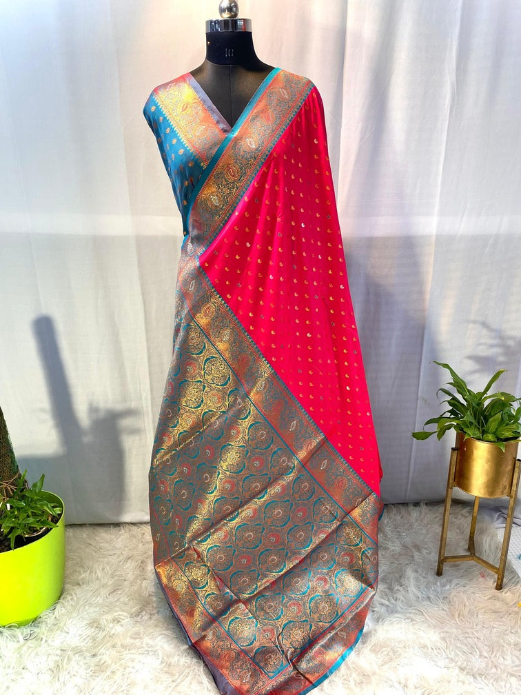 Susurrous Red Soft Banarasi Silk Saree With Confounding Blouse Piece